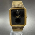 Seiko Tank Watch Men 25mm Black Dial Gold Tone Rectangle VTG 7430-5499 New Batt