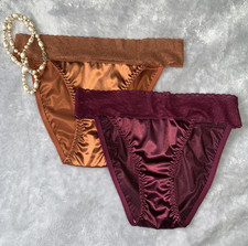 NEW Glossy Stretch Satin 2 pair XL 8 String Hi Thigh Bikini Panties