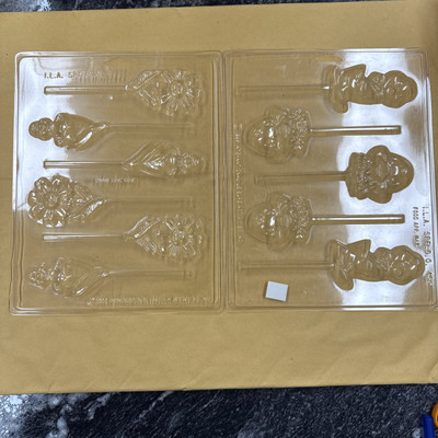 2 Int Plastic chocolate lollipop Easter molds - Chicks, Duck, Flowers (38) 1989