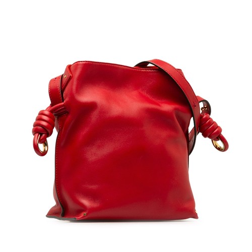 Borsa a tracolla autenticata LOEWE piccola nodo flamenco pelle di vitello rossa - Foto 2 di 10