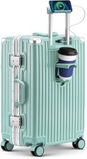 20 Inch Aluminum Frame Zipperless Carry-on Tsa Lock Usb Cup Phone Holder