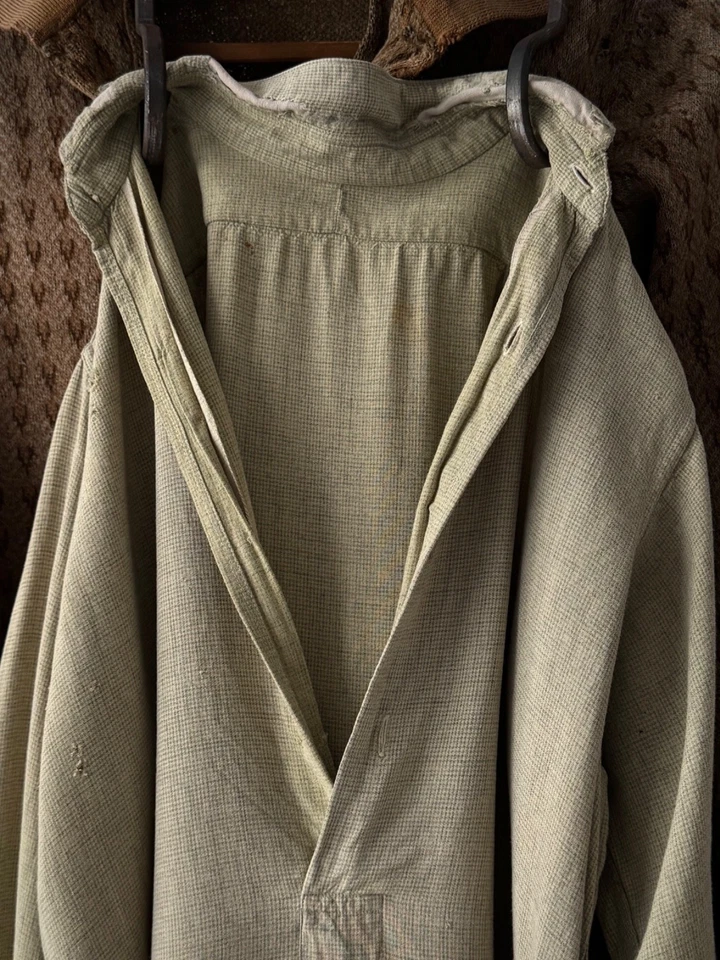 1930s Vintage Antique German 'Pied-De-Poule' Faded Worn Work Shirt - Image 3 of 4