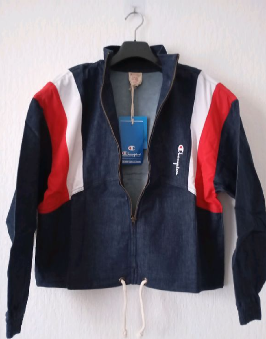 Champion Reverse Weave Denim Jacket Womens S Full Zip Blue White
