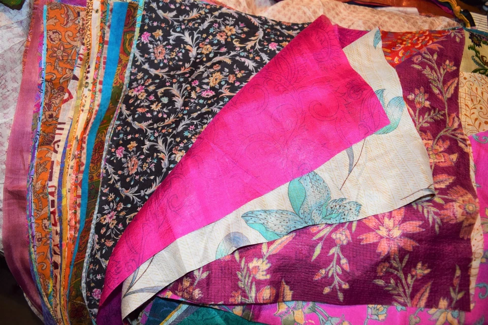 10 qty 8"x8" Lot Silk Vintage Sari Fabric remnants for Easter Egg Dye - Image 2 of 4