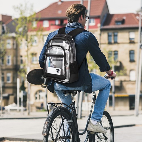Transparenter Rucksack Transparent Durchsichtig Schule Robust Büchertasche (Schwarz) - Bild 7 von 7