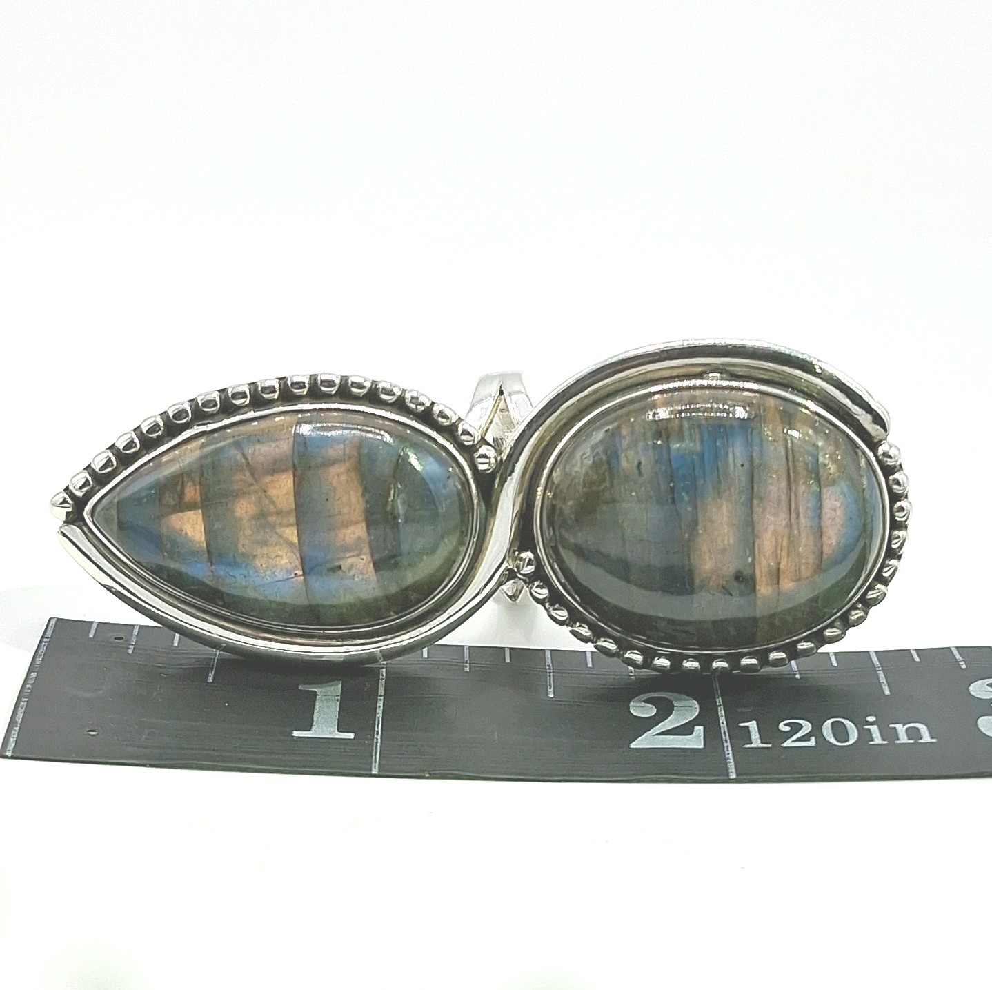 Large Double Labradorite Stone Solid 925 Sterling… - image 14