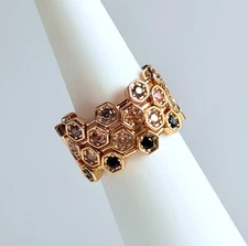 Bomb Party Luxe Bands Sz 8 "Queen Bee Magic" Brown Tourmaline Black Onyx on Gold