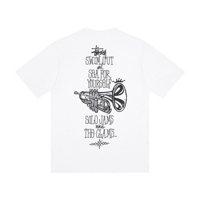 stussy シャツ XL 新品 SWIM OUT トランペット ワールドツアー Stussy FW26 SWIM OUT TEE PIGMENT DYED tee Summer t-shirt Black
