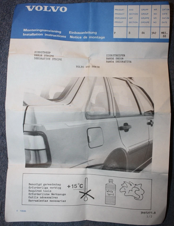 Tiras decorativas originales Volvo 400 440 460 negras L+R stripe decor tape NOS - Imagen 3 de 4