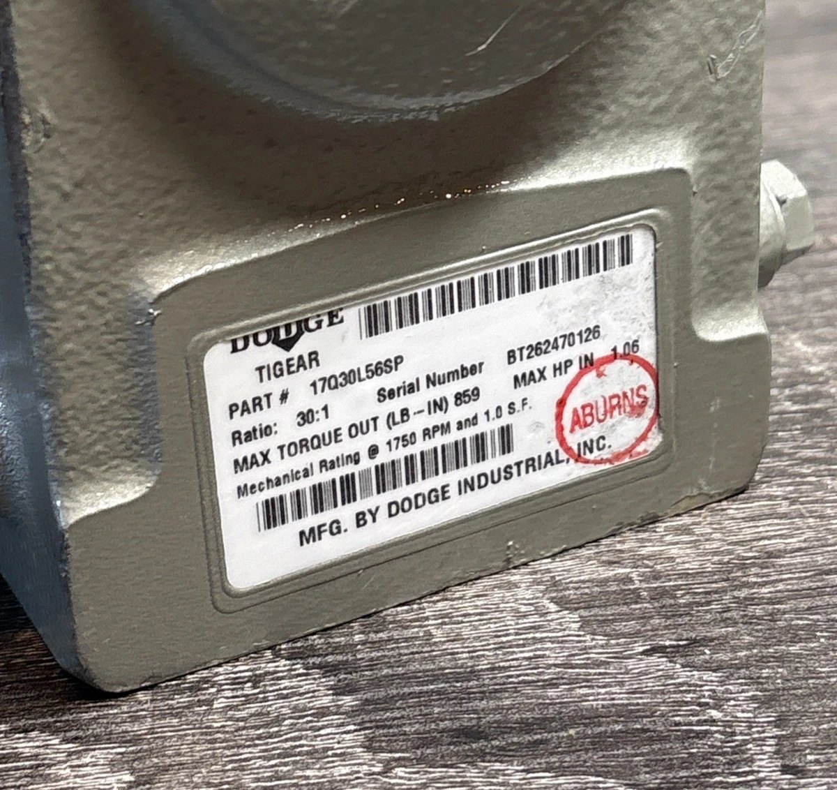 Dodge Tigear 17Q30L56SP 30:1 Worm Gear Reducer 859 lb-in 1750 RPM photo 3