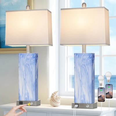 28.5'' Coastal Blue Ceramic Table Lamps Set of 2, 3-Way Touch Control Bedroom ...