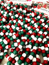 Red White Green Wood Bead Christmas 9 Ft. Garland NOS 6 Packages