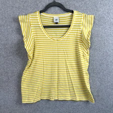 Cabi Striped Ruffle Tee Women's Size Small Yellow White Daisy T-Shirt Style 5748