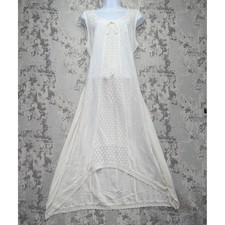 Women's S.R. Fashion Cream Embroidered Lace Tunic Dress Maxi Size S