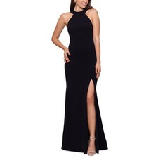Betsy  Adam Black and White Evening Gown Tie Up Backless Halter Dress Size 8