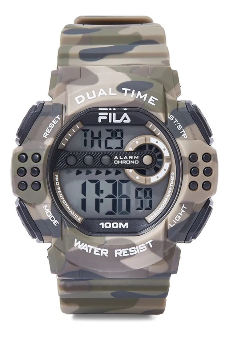 FILA Digital Mens Watch 38-171 Khaki Camo, Alarm, Backlight, Stopwatch, Military