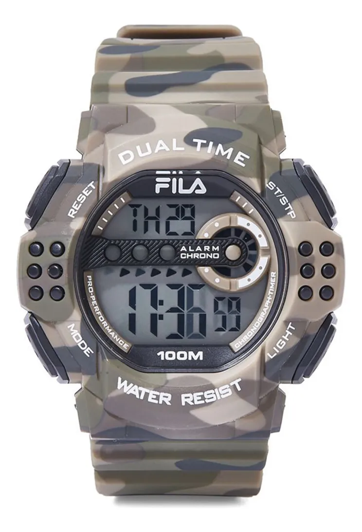 FILA Digital Mens Watch 38-171 Khaki Camo, Alarm, Backlight, Stopwatch, Military