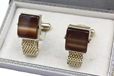 Swank Designer Signed Brown Thermoset Gold Plated Mesh Cufflinks