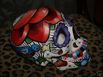 TATTOO Day of the DEAD SKULL Sailor Rose Dagger Skulls hand painted bisque star