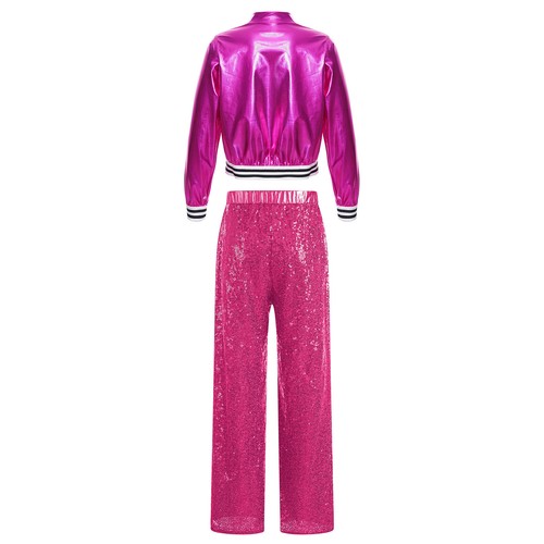 Girls Dancewear Party Tracksuit Metallic Outfits Stage Performance Jackets Top - Picture 55 of 63