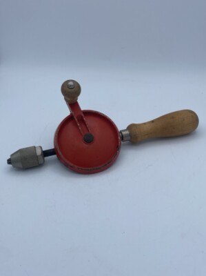 VTG Hand Drill Egg Beater Tool Made In USA FV2 Wood Handle 10.5 