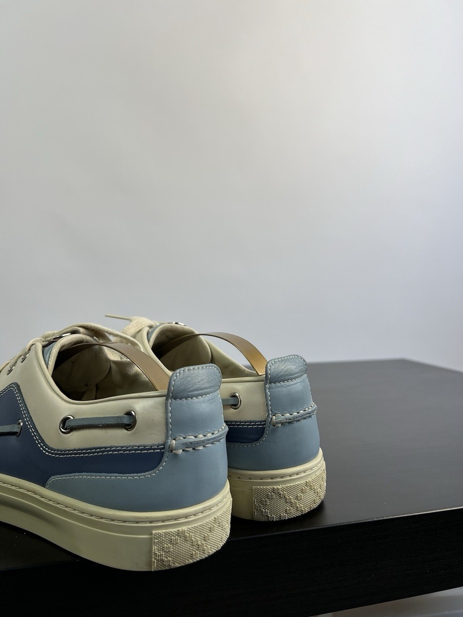 Gucci Men's Leather Boat Shoes White/Blue Sneakers Size 6.5