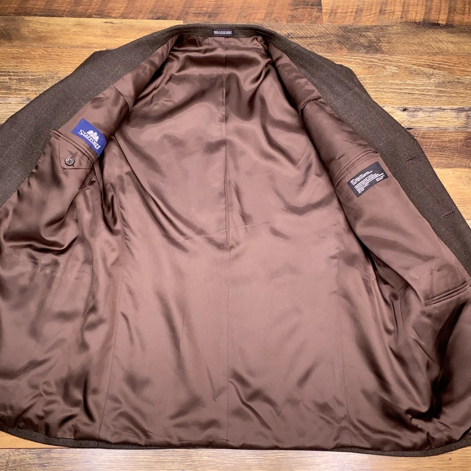 Abrigo deportivo Stafford Blazer 42R marrón a cuadros lana cachemir Foto 2 de 4