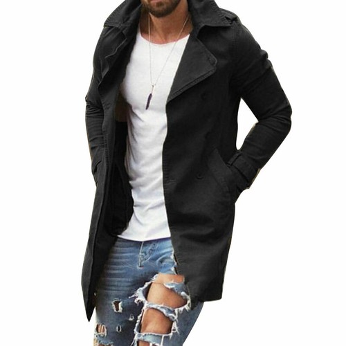 Mens Winter Windproof Trench Coat Outwear Lapel Jacket Long Casual Warm Overcoat - Picture 13 of 15