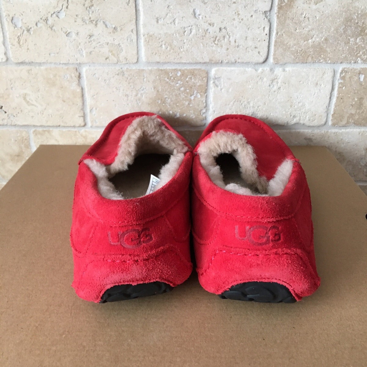 UGG Men\'s Ascot Red Suede Lined Slip-On Slippers Moccasins UGG ASCOT SAMBA RED SUEDE SHEEPSKIN SLIPPERS MOCCASINS SHOES  main image 3