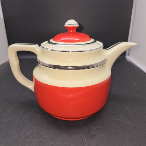 Vintage Hall China Company Drip-O-Lator Coffee Pot, Orange/Red 7.5" Tall 7 cups