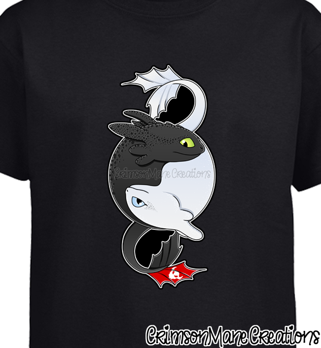 Night Fury Light Fury Train Dragon T-Shirt, Yin Yang Kids Ladies