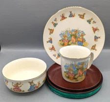 Vintage Easter Porcelain Child's 3 Pc Dish Set Pottery Made In Japan 1992 IOB