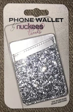 NIP Cell Phone Bling Sparkle Silver Pocket Stick-On Card Holder Case Wallet NEW