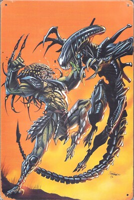 Alien vs Predator Artwork Science Fiction Action Horror Tin Metal Sign