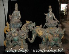 Old Tang Sancai manjuist Samantabhadra Boddhisattva elephant Lion Statue Pair
