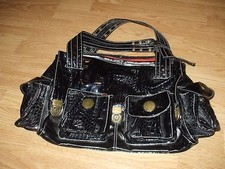Nicole Lee Faux Patent Leather Handbag Tote Purse Baguette Shoulder Bag #268