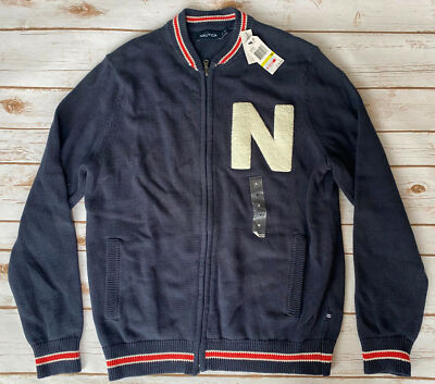 NAUTICA/ノーティカ Reversible Varsity Jacket NAUTICA LOGO BASEBALL SWEATER VARSITY JACKET NAVY BLUE MENS MEDIUM