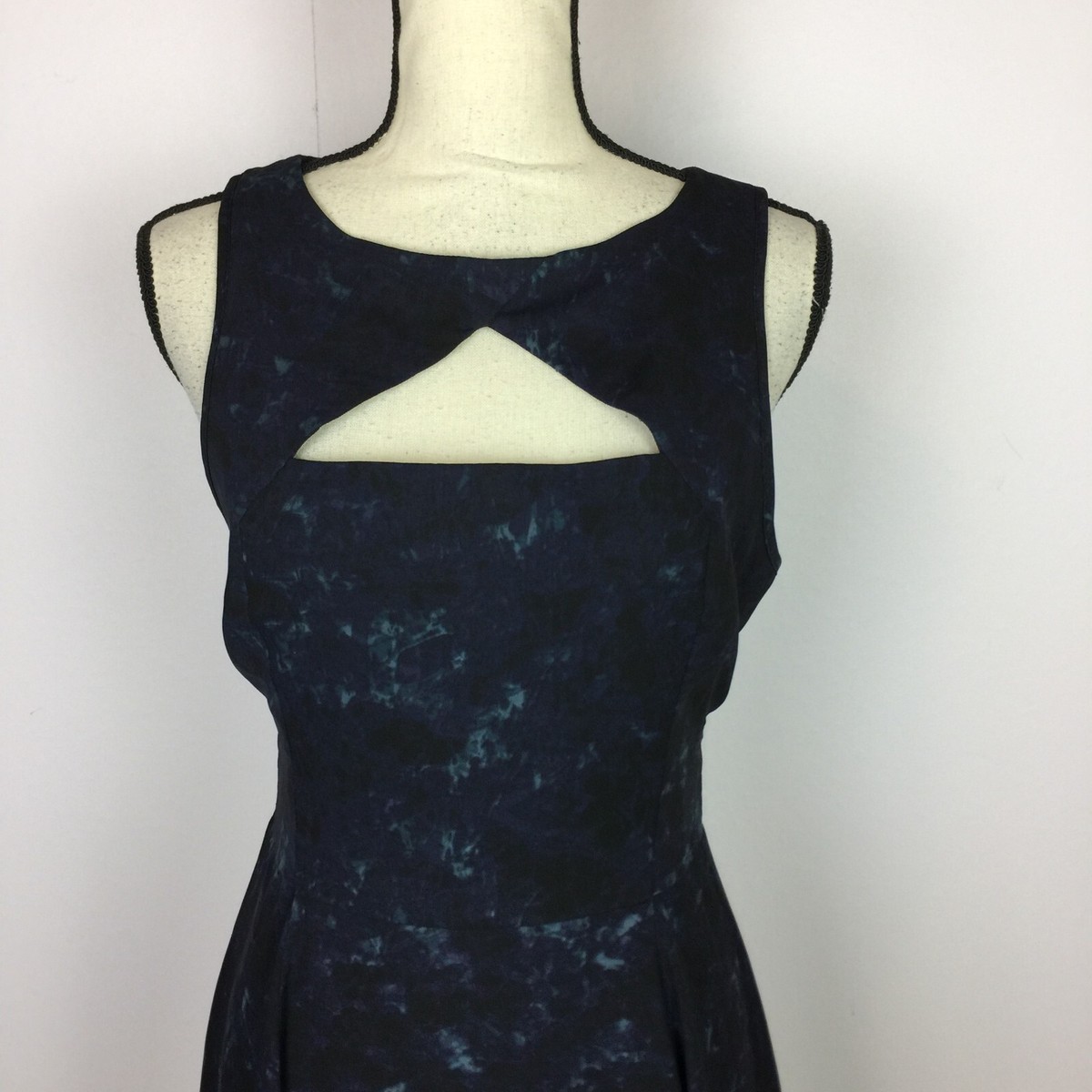 BB Dakota Fit and Flare Dress Size 10 Womans Navy Splash Cutout Sleeveless  Lined | eBay