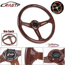 14inch Universal Racing Steering Wheel Dark Wood Grain Drifting Deep Dish 6 Bolt