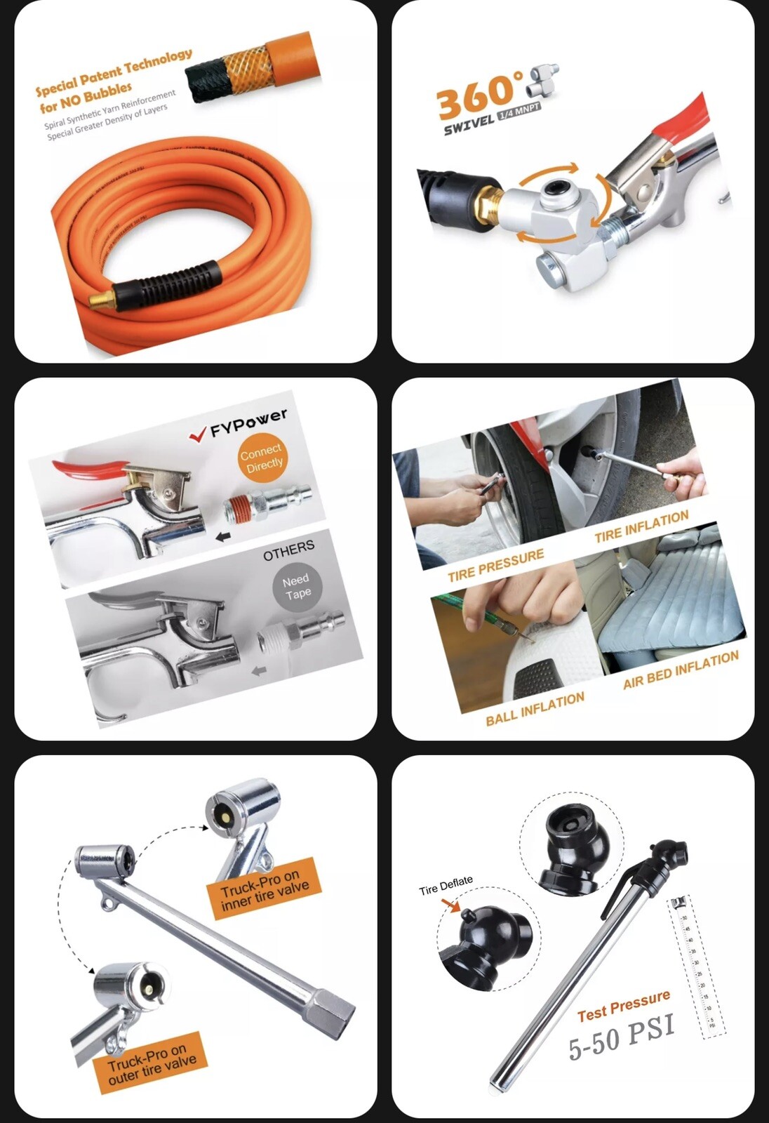 FYPower 20 Pieces Air Compressor Accessories kit, 3/8 inch x 50 ft Hybrid Air...