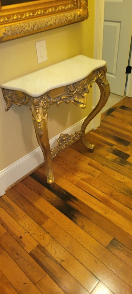 Antique Gold Marble French Louis XV Wall Mount Console European Ornate Table  - Image 2 of 4