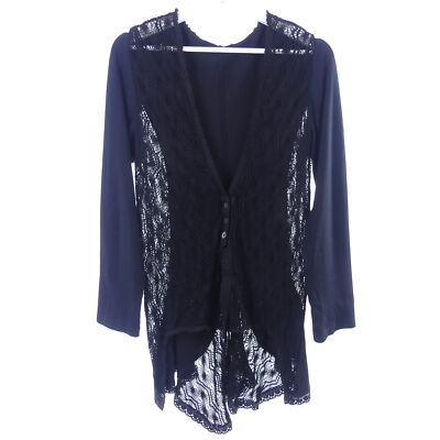 TREDY Cardigan Jacke Häkelspitze Zipfel Lace Schwarz Gr. 38 M