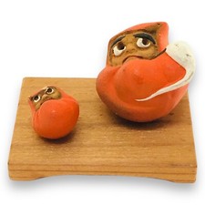 Japanese Wooden Daruma 2P Dolls Miniature Ornament Fortune Wealth Good Luck D47