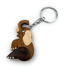 Handmade Wood Keychain Elephant Proboscis Animal Circus Sitting Landtier