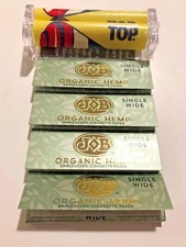 Job Organic Hemp Single Wide Rolling Paper (4 Packs) + Top Roller 70MM