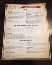 Scythe | Quick Reference Guide Sheet | Official Replacement/Extra Game Piece