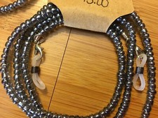 Homemade Eyeglasses  Mask Lanyard Silver/Blue 4mm Glass Beads unisex 