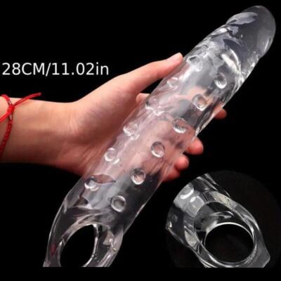 Silicone Condom Reusable-Penis-Extender-Sleeve-Enlarger-Bigger-Cock-Ring-Sex  Toy | eBay