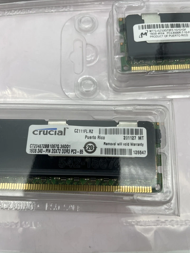 Lot of 6 CT204872BB1067Q.36DD1 Crucial 16GB PC3-8500 DDR3-1066MHz Registered ECC - Image 3 of 4