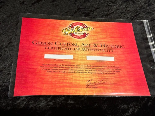 Gibson Custom Shop Certificate Of Authenticity Les Paul SG FireBird FV ES335 COA
